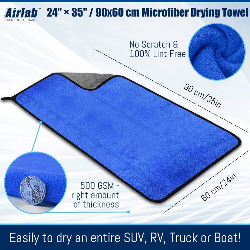 Airlab XL Microfiber Towels for Cars Drying Super Absorbent Auto Detailing Plush Extra Large Ultra Soft  Lint-Free  Streak-Free  24 ' ' x 35 ' ' - Pack of 2 - Image 2